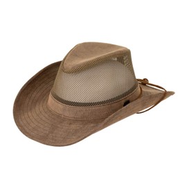 Outback Trading Unisex Adult's Knotting Hill Canyonland Durable Breathable Brown Cowboy Hat with Wire Brim, Mesh Crown & Chin Cord, Brown, X-Large