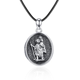 KINGWHYTE St Christopher Locket Necklace 925 Sterling Silver Photo Lockets that Hold Picture Protect Us Jewellery Gifts for Men Women