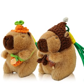 Ditucu 2 Pcs Knit Capybara Plush Keychain Toys Kawaii Capibara Stuffed Animals Dolls Pendant for Backpack Decoration Gift for Kids 4 inch