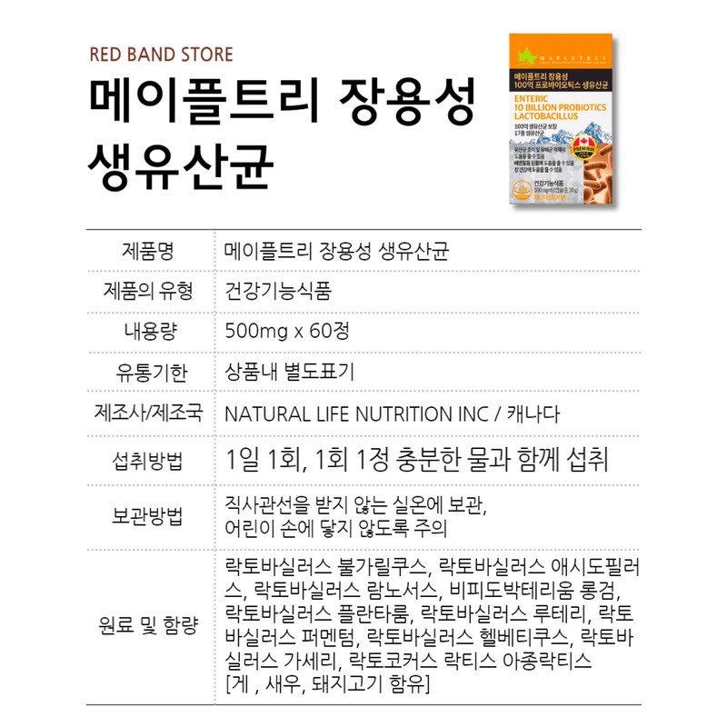 Maple Tree Enteric Coated 10 Billion Probiotics Live Lactobacillus 60