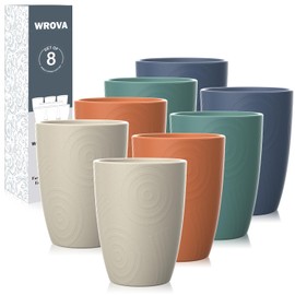 Wrova Wheat Straw Cups 16oz Set of 8 with Silicone Lids - Alternative Plastic Cups Reusable- Microwave & Dishwasher Safe - Unbreakable Plastic Drinking Cups for Camping - Black