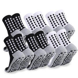 ZXOLDZX 2/4/6 Pairs Men's Soccer Socks Grip Pads Non Slip Football Baseball Soccer Socks for Men Women (3 Pairs Black+3 Pairs White)