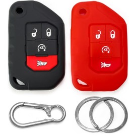 Click&Fit - 2 fundas de silicona compatibles con Jeep Wrangler 2018-2022, Rubicon 18-22, Gladiator Sahara 2020-22, protectores de carcasa de goma para llave de coche, 4 botones, 68292944AA, negro y