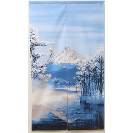 Noren Noren "Winter Fuji" [IT] [DM] (#9893104) Size: 33.5 x 59.1 inches (85 x 150 cm) Divider Mt. Fuji Japanese Style Japanese Pattern Snow