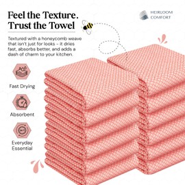 HEIRLOOM COMFORT Orange Honeycomb Kitchen Towels 3 Pack, 16x26 Inch, 100% Cotton, Quick Drying, Soft & Absorbent, Reusable, Washable Dish Towels for Drying, Cleaning, Kitchen & Dining Use