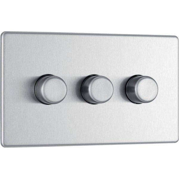 BG Electrical FBS83P-01 Screwless Flat Plate Triple Dimmer Intelligent Light