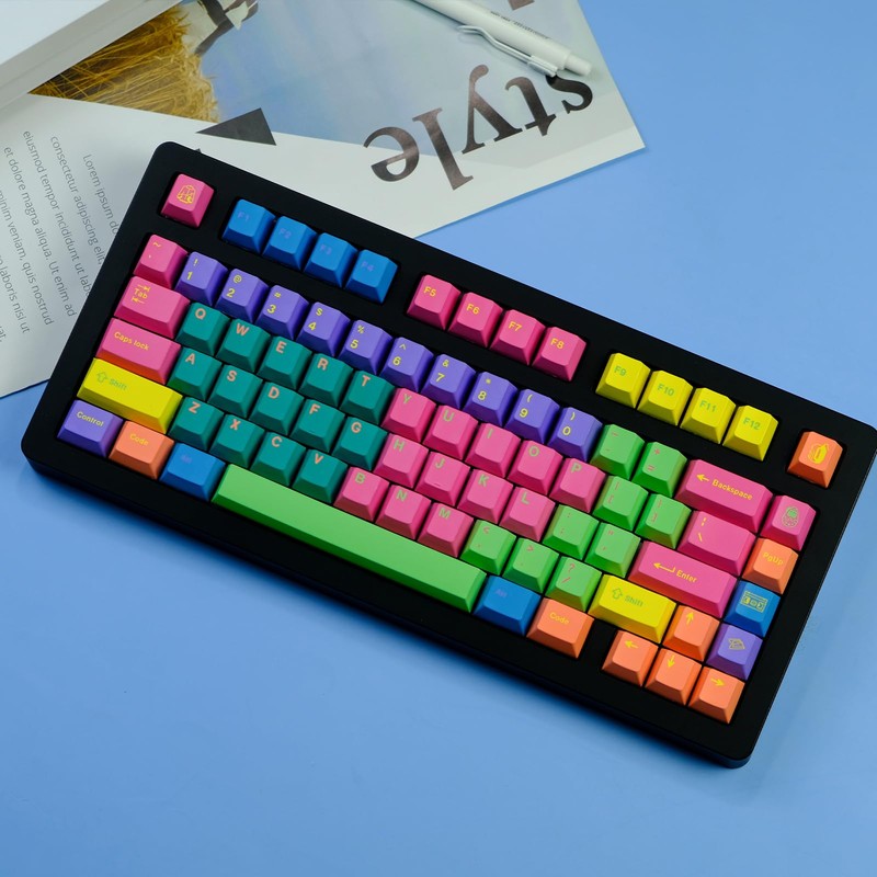 TIMSEKER 129-Key PBT Cherry Profile Keycaps Ergonomic Rainbow Mechanical Keyboard