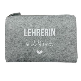 NeLi Teacher with Heart Bag, Gift for Teachers, Small Thank You Leaving Gift, Clutch Bag Made of Grey Felt with White Writing, lightgrey