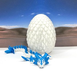 Axolotl Dragon, 3D Printed Dragon with Dragon Egg, 8.5" Articulated White and Blue Axolotl Dragon, Executive Desk Toys,Fidget Toys for Autism/ADHD D042-WE