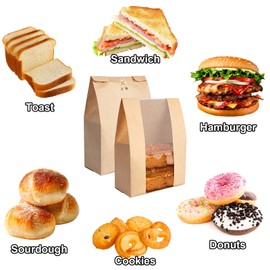 Loegnry Loegnry 50 Pcs Bread Bags for Homemade Bread - 50% Thicker Sourdough Paper Bags With Window - 13.7 x 8.3 inch Bakery Bag with 75 Sealing Stickers for Storage Bakery Cookies & Snacks