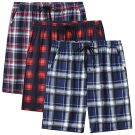 MoFiz Mens Pajama Bottoms Sleep Plaid Shorts Soft Comfort Fit Loungewear Sleeping Bedroom 3Pack PJS Shorts Large