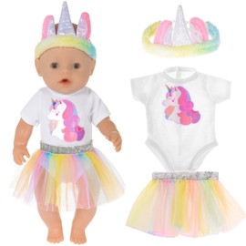 3 x Baby Doll Clothes Includes Doll Skirt Romper and Headband One for 43 cm / 17 Inch Newborn Baby Dolls (No Doll)