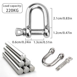 Fine jade2 Pack of 10 M6 Shackles Stainless Steel 304 Anchor Shackles Lock Cheque D Ring for Rigging Wire Rope Steel Cable Cords