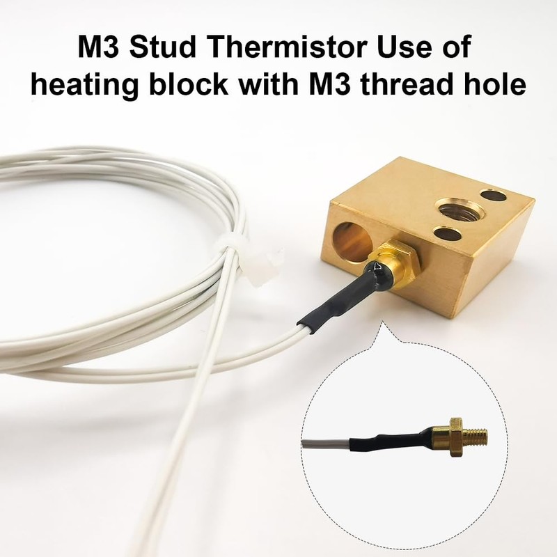 Ender 3 Thermistor 300°C 1m/39.4Inch, 3D Printer M3 Stud Thermistor,