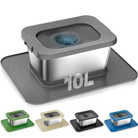 Twinsing 10L No Spill Dog Water Bowl, 2.6 Gal Stainless Steel No Splash Large Dog Water Bowl with Non-Slip Silicone Mat, Spill Proof Slow Drinking Pet Bowls for Messy Drinkers Indoor/Outdoor Use Grey