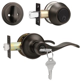 Brotima 3 Pack Exterior Door Lock Set, Oil Rubbed Bronze Door Handle with Single Cylinder Deadbolt, Keyed Alike Heavy Duty Entry Door Lock Set
