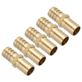 PATIKIL 3/4" Brass Hose Barb Fitting, 5 Pcs Straight Barb Union Fittings Metals Splicer Mender Connector Barbed Adapter Air Hose Repair Kit for Water Oil Fuel Gas