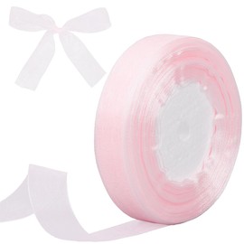 GORGECRAFT 50 Yards x 7/8 Inch Sheer Organza Ribbon Pink Chiffon Ribbon Trim Party Decoration Wedding Invitations Wreaths Wrap Crafts Mesh Edge Trimming for Gift Wrapping Flower Bouquet Bows