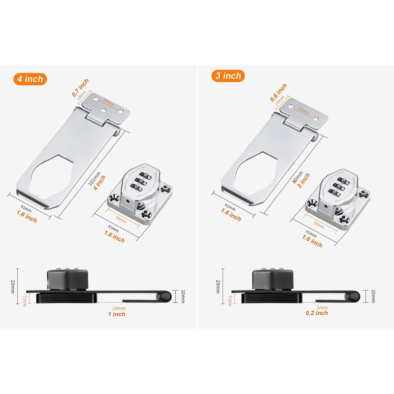 ETEKJOY Cabinet Lock Keyless 3-Digit Password Combination Code Hasp Latch