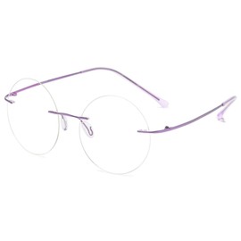 KOOSUFA Titanium Rimless Round Reading Glasses 1.5 Blue Light Blocking Eyeglasses Readers Frameless Lightweight Eyewear for Men Women, 1x Purple