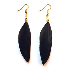 Black with Gold Feather Earrings - Handmade