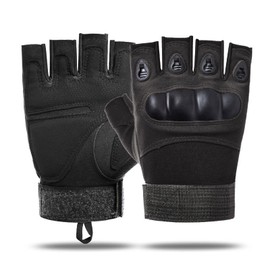 SUJAYU Outdoor Gloves for Men, Knuckle Protection Workout Gloves - Training, Fingerless (M, Black)