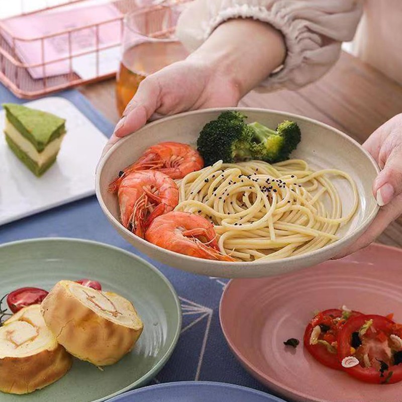 Lchkrep Unbreakable Wheat Straw Plates 9 Inch, Reusable Lightweight Deep