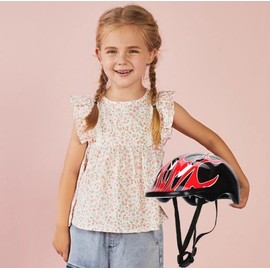 Child Bike Helmet, Lightweight Design, 58-61 cm Adjustable Size, 11 Vent Comfort Padding, EPS Safety Shell (Black and Red)