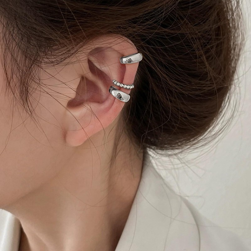 Silver Ear Cuff Earrings for Women Trendy Stuff Chunky Ear