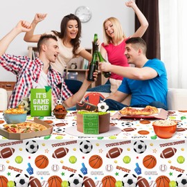 4 Pack Sports Tablecloth Sports Party Decorations Sports Theme Birthday Party Table Cloth Soccer Basketball Football Baseball Table Covers for Boys All Star Sports Themed Party Supplies 51 x 86 in