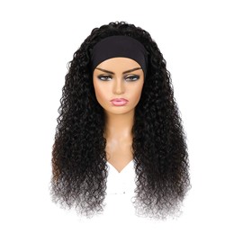 Headband Wig Deep Wave Human Hair Wigs Glueless None Lace Front Wigs For Black Women Brazilian Deep Curly Machine Made Wigs Natural Color 150% Density (22 Inch, natural color)