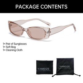 YAMEIZE Trendy Cat Eye Small Rectangle Sunglasses for Women Men UV400 Protection Thin Square Frame Eyewear Driving Outdoor, brown
