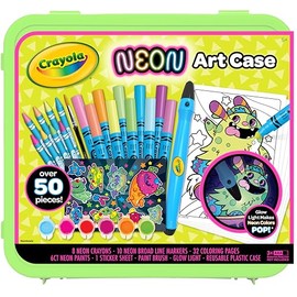 Crayola Neon Art Case (50+pcs), Neon Paint, Neon Markers & Crayons, Kids Glow in The Dark Art Set, Gifts for Boys & Girls, 5+