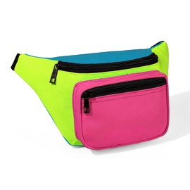 MIAIULIA 80s Neon Waist Fanny Pack for 80s Costumes,Festival Travel Party(Rose Green Blue)