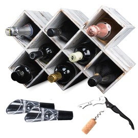 Wine Racks Countertop & Wine Bottle Holder for Farmhouse Decor - Wine Storage with Wine Holder - Small Wine Rack Countertop for Wine Racks Free Standing Floor - Wooden Wine Rack Shelf Holder