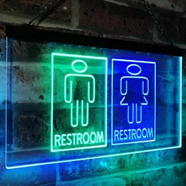 Restroom Male Female Boy Girl Toilet Dual Color LED Neon Sign Green & Blue 12" x 8.5" st6s32-i3029-gb
