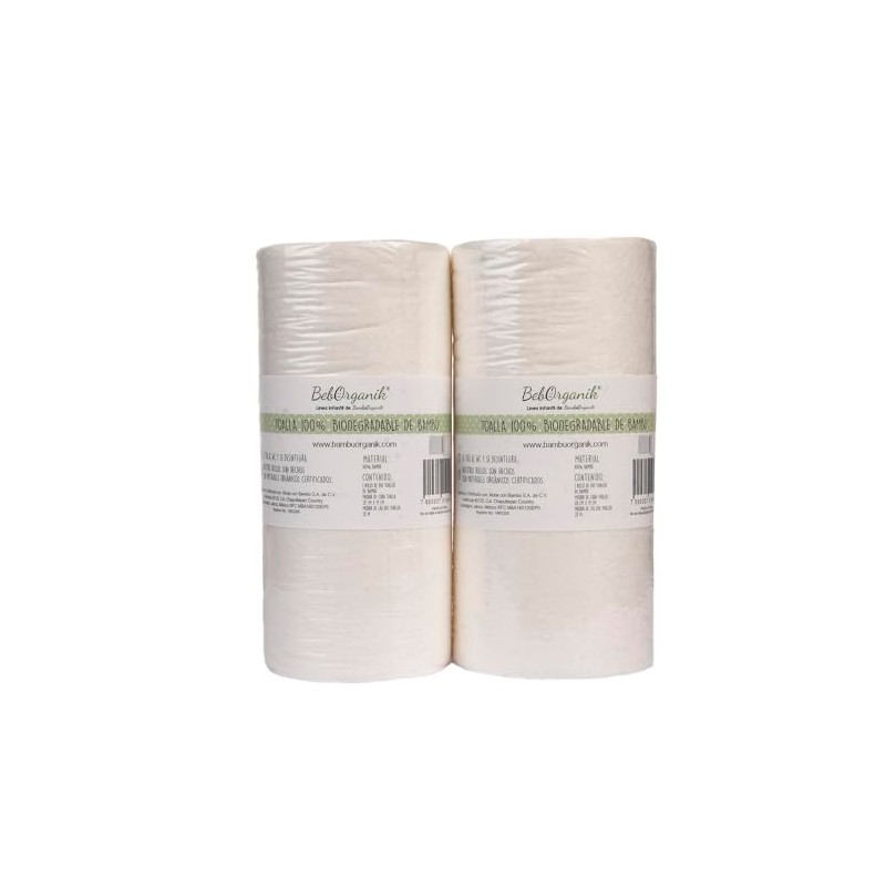 Set De 2 Rollos Con 100 Toallas De Bambú Pre-cortadas