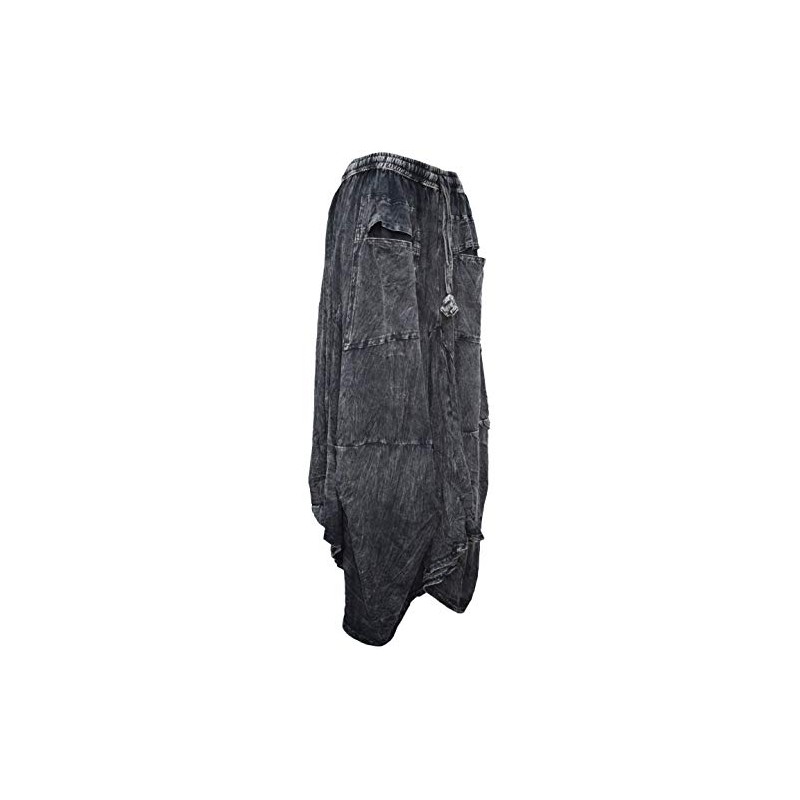 Gheri Women's Cotton Distressed Open Pocket High Low Skirt, Black