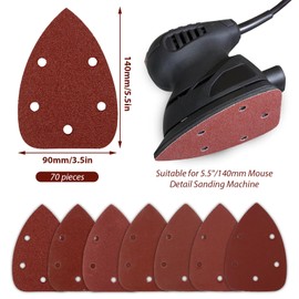 Scettar 70PCS Sandpaper for Electric Sander,5 Holes Hook,Triangle Multi Tool Sanding Sads,Mouse Sander Pads,Sander Pads 40/60/80/120/180/240/320 Grits,Suitable for Sanders