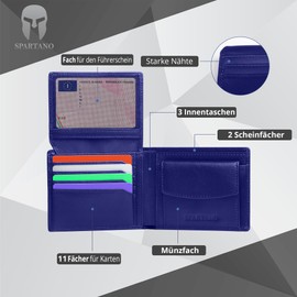 SPARTANO Mens RFID Blocking Wallet with Coin Pocket Wallet with 11 Credit Card Pocket and 2 Bills, blue, Classic