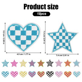 18pcs Iron on Patches, Heart & Star Checkered Flag Patches Iron on Embroidered Sew on Love Patches Racing Day Patches Decorative Applique Decal for Clothing Hats Jeans Crafts