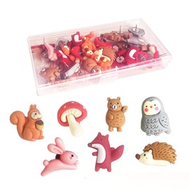 Animal Push Pins (Squirrel,Fox,Hedgehog,Rabbit,Bear,Owl,Mushroom) - Cute Resin Thumb Tacks for Bulletin Board, Cork Board, Office, School - 7 Styles Mixed Pack (30 PCS)