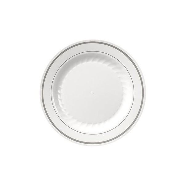 Masterpiece Plastic 10.25-inch Plates, White w/Silver Rim 12 Per Pack
