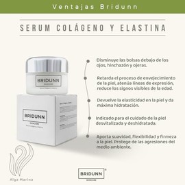 · Sin Parabenos Bridunn Suero Doble Colágeno — Marino + Hidrolizado + Elastina · Efecto Tensor y Antiedad · Firmeza y Contorno Facial · Sin Parabenos · Dermatológicamente Probado · 30 ml