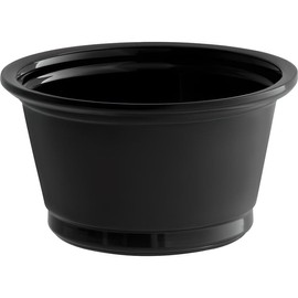 OCS Parts 100-Count Black Plastic Portion Cups with Lids | 0.75-Ounce Disposable Airtight Plastic Souffle Cups for Condiments, Meal Prep, Jello Shots, Salad Dressing for Home Kitchens or Restaurants