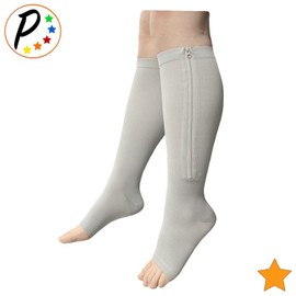 Presadee Open Toe 15-20 mmHg Moderate Compression Leg Calf YKK Zipper Gray Socks (2)