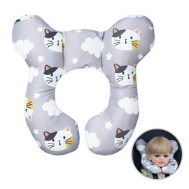 HPIENOYA U-Shaped Baby Travel Pillow for Car Seat,Pushchair, Stroller,Soft Neck Support, Ideal for Babies 1-4 Years -Comfortable Baby Car Seat Head Support (Black Elephant)