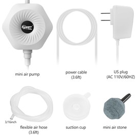 hygger Ultra Silent 1.5W Fish Bowl Aqaurium Mini Air Pump with Accessories, Oxygen Aerator Kit for Fish Tank 0.5-15 Gallon, Comes with 3/16 Inch Air Tubing, Air Stone, AC 110V/60HZ (White)