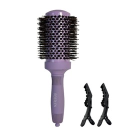 Round Brush for Blow Drying & Styling - 3.3 Inch Large Hair Brush with 2 Free Hair Clips & Removable Base, Nano Thermal Ceramic Ionic Boar Bristle Brush for Volume, Shine, Purple