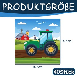 40 Stück Traktor Servietten Set, 16.5 × 16.5cm Quadratische Servietten, Traktorenpartei Servietten Geburtstag, Gelten für Geburtstag Party Feier Kindergeburtstag Gartenparty und Baby Shower